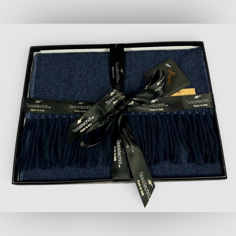 Ashmere Wool Italy Scarf Tessilechiti Navy Gift Box NWT